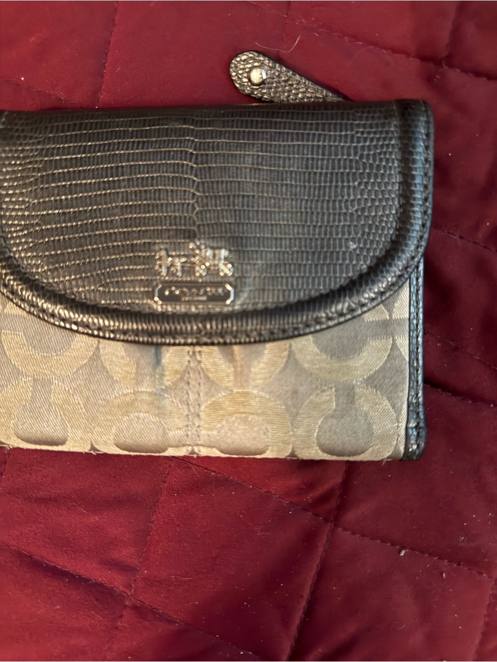Coach Taupe Signature Canvas with Black Leather Trim Wallet
